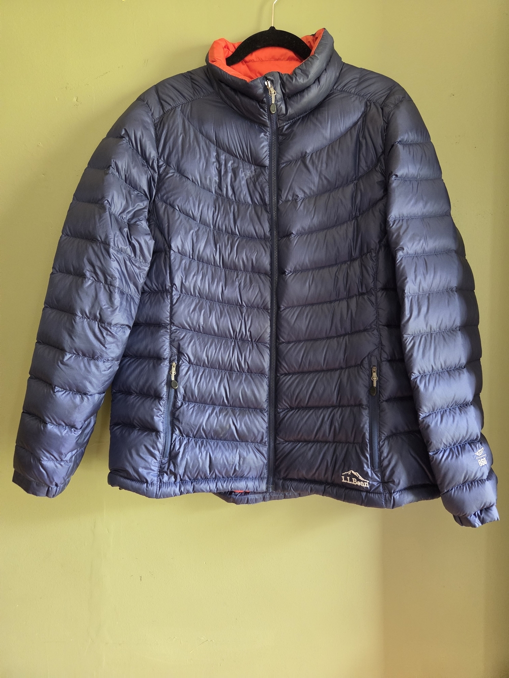 L.L.Bean Navy Packable Down Jacket with Orange Lining